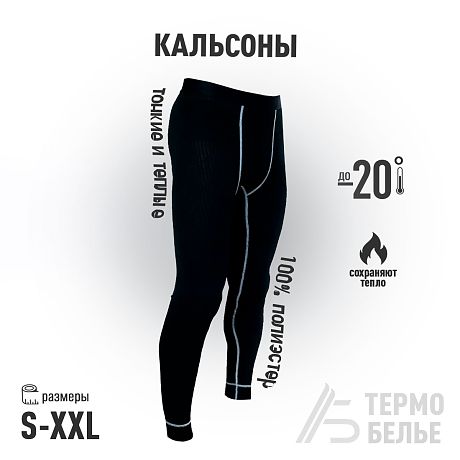 Термобелье кальсоны, термоштаны Александр Большунов, мужские, черные 